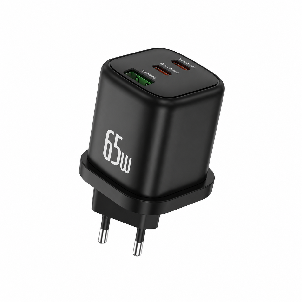 FONENG Cube-EU 65W GaN Charger, 3-Port USB-A + 2× USB-C USB-C Fast Charger, Compact Multi-Device Travel Charger