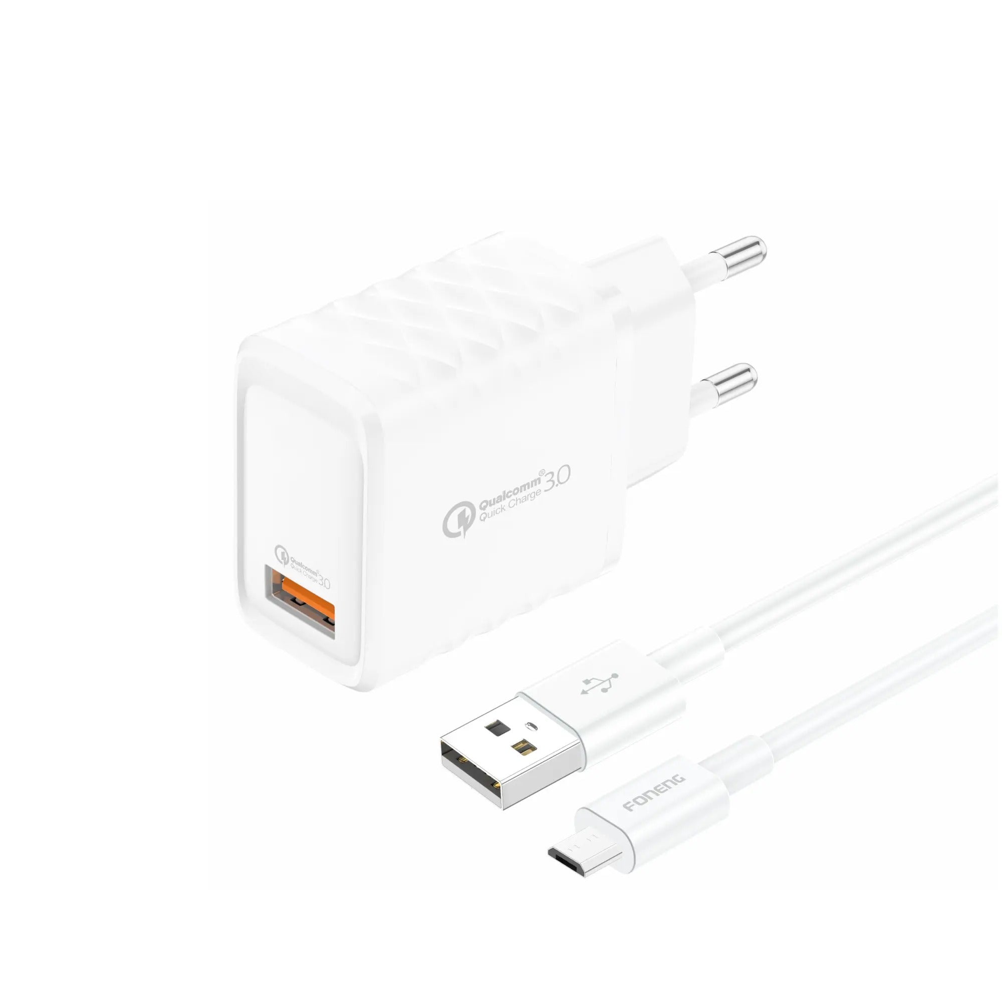 FONENG wall charger EU54 18W USB QC3.0 + Cable White - USB to Micro