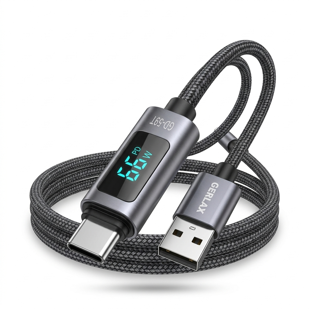 Gerlax GD-59T USB to Type-C Fast Charging Cable – 66W (1M) with LED Display | QC3.0 Super Charge