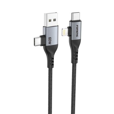Foneng X92 1m 4-in-1 Braided Metal Head Cable - 60W Fast Charging