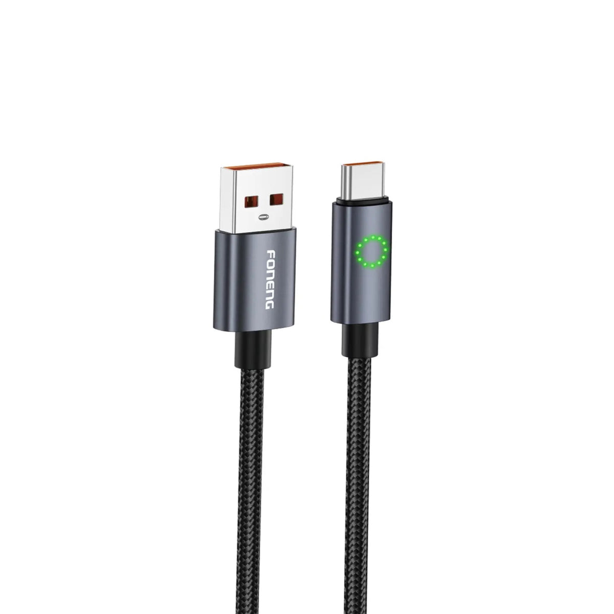 FONENG XS08 1.2M Metal Head Green Light Braided Fast Charging Cable | USB-A to Type-C / USB-A to Lightning | Type-C / Lightning