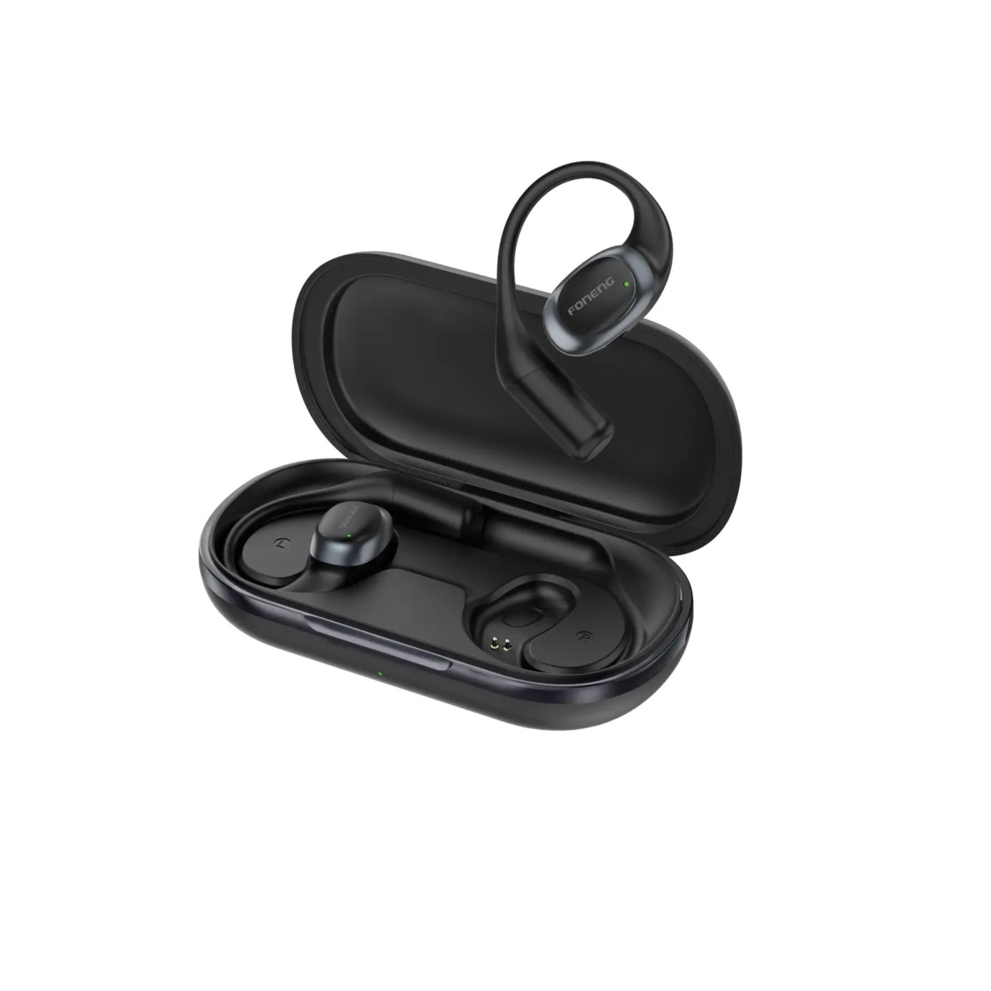 FONENG BL163 Open-Ear OWS Sports Earphones | Bluetooth 5.4 | 7-Hour Playtime | Directional Audio | Smart Touch Control | Type-C Charging (Black)