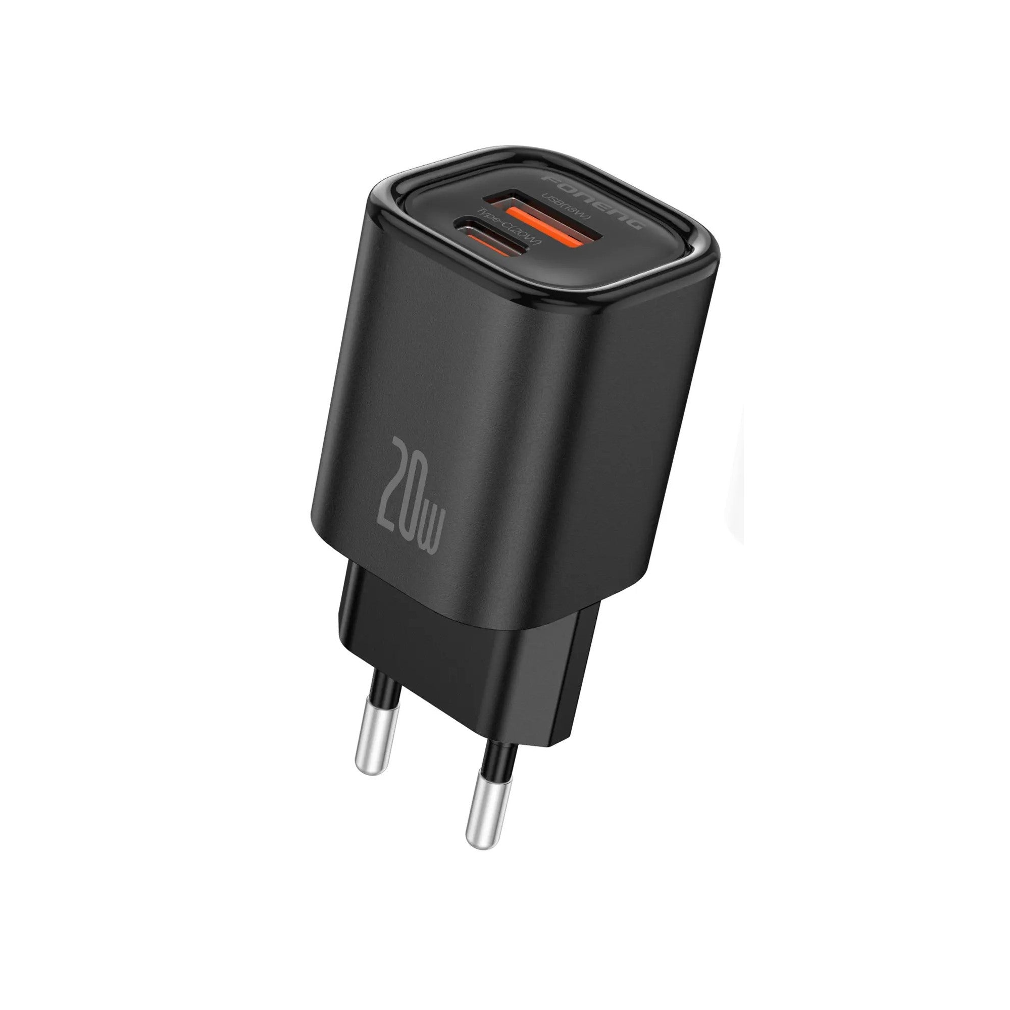FONENG EU70 20W PD Fast Charger, A+C Dual USB Port Wall Charger, USB-A & USB-C, PPS/QC Fast Charging, EU Plug
