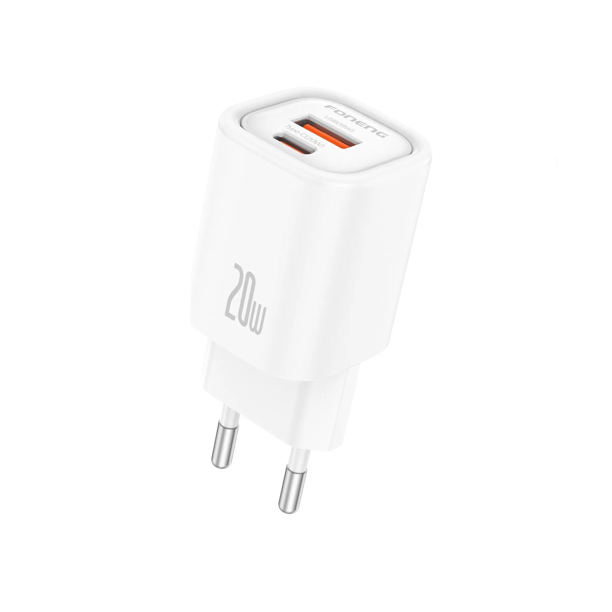 FONENG EU70 20W PD Fast Charger, A+C Dual USB Port Wall Charger, USB-A & USB-C, PPS/QC Fast Charging, EU Plug