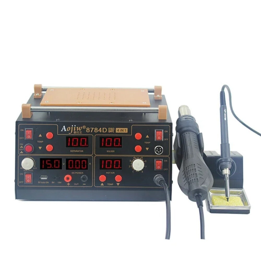 Aojiw 8784D 4-in-1 Digital Rework Station with Hot Air Gun, Soldering Iron, LCD Separator and DC Power Supply for Mobile Phone Repair