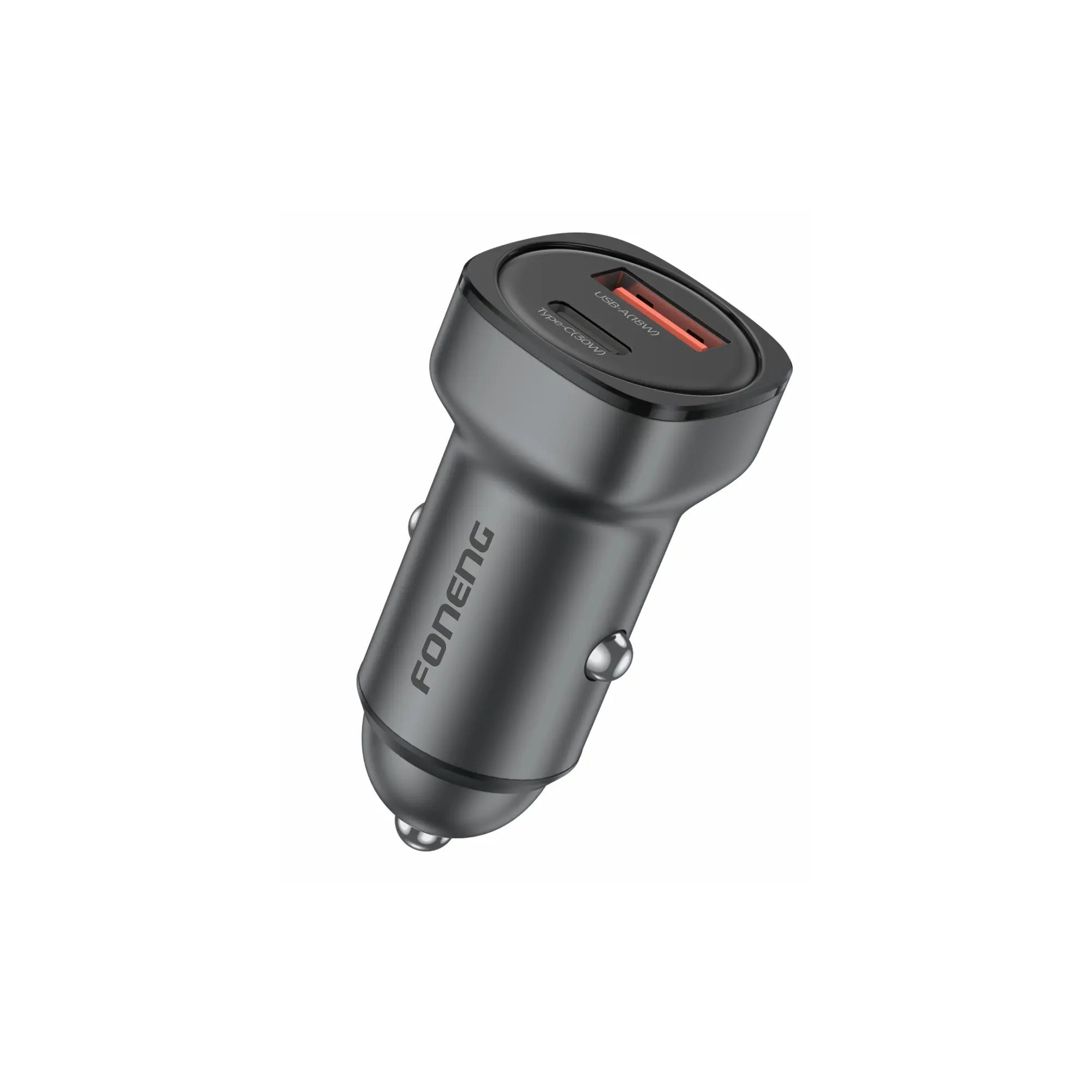FONENG C23 30W Dual-Port Zinc Alloy Car Charger | USB-A + USB-C | PD & QC Fast Charging | 12V–24V