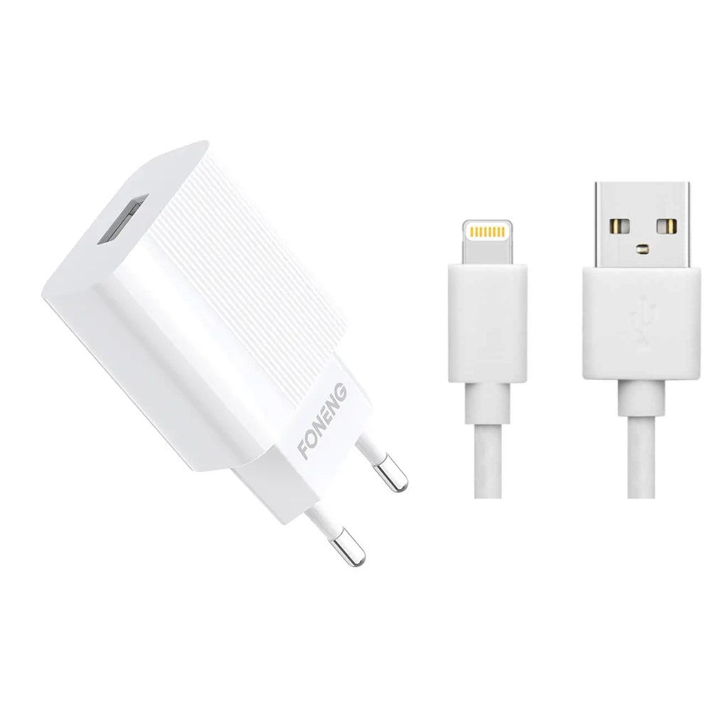 2.4A Fast Charger Kit for iPhone, EU Plug, Single USB-A Port, with Lightning Cable, 120cm, White