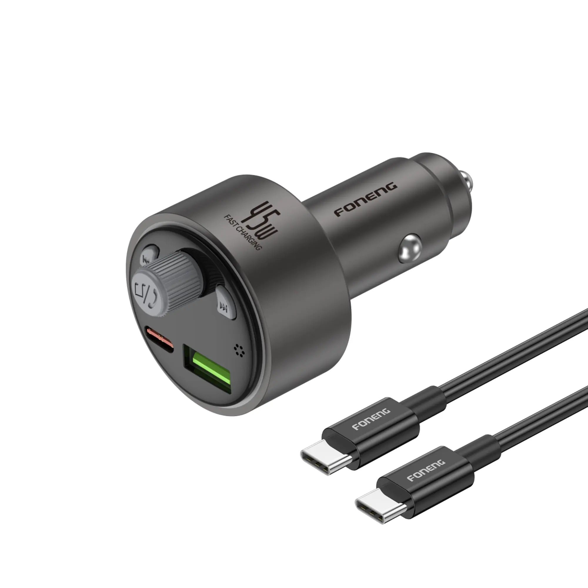 FONENG C26 45W Dual-Port Metal Car Charger | USB-A + USB-C PD Fast Charging | QC 3.0 | PPS | AFC | SCP | FCP | SUPER VOOC