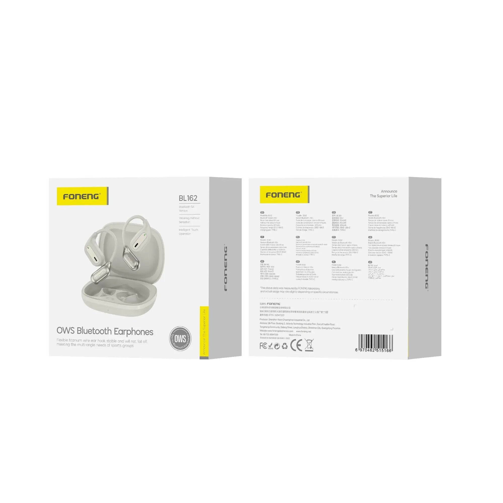 FONENG BL163 Open-Ear OWS Sports Earphones | Bluetooth 5.4 | 7-Hour Music Playback | 18mm Drivers | Smart Touch Control | Type-C Charging