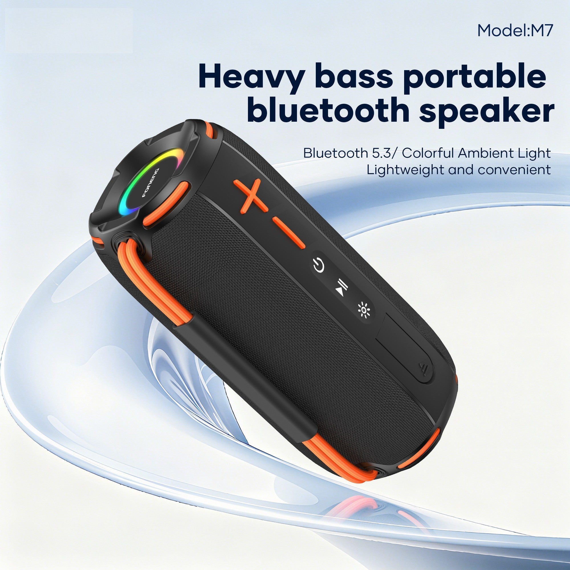 FONENG M7 10W Deep Bass Portable Bluetooth Speaker | Bluetooth 5.3 | TWS | FM Radio | USB | TF Card | AUX | RGB Lighting | Hands-Free Calling