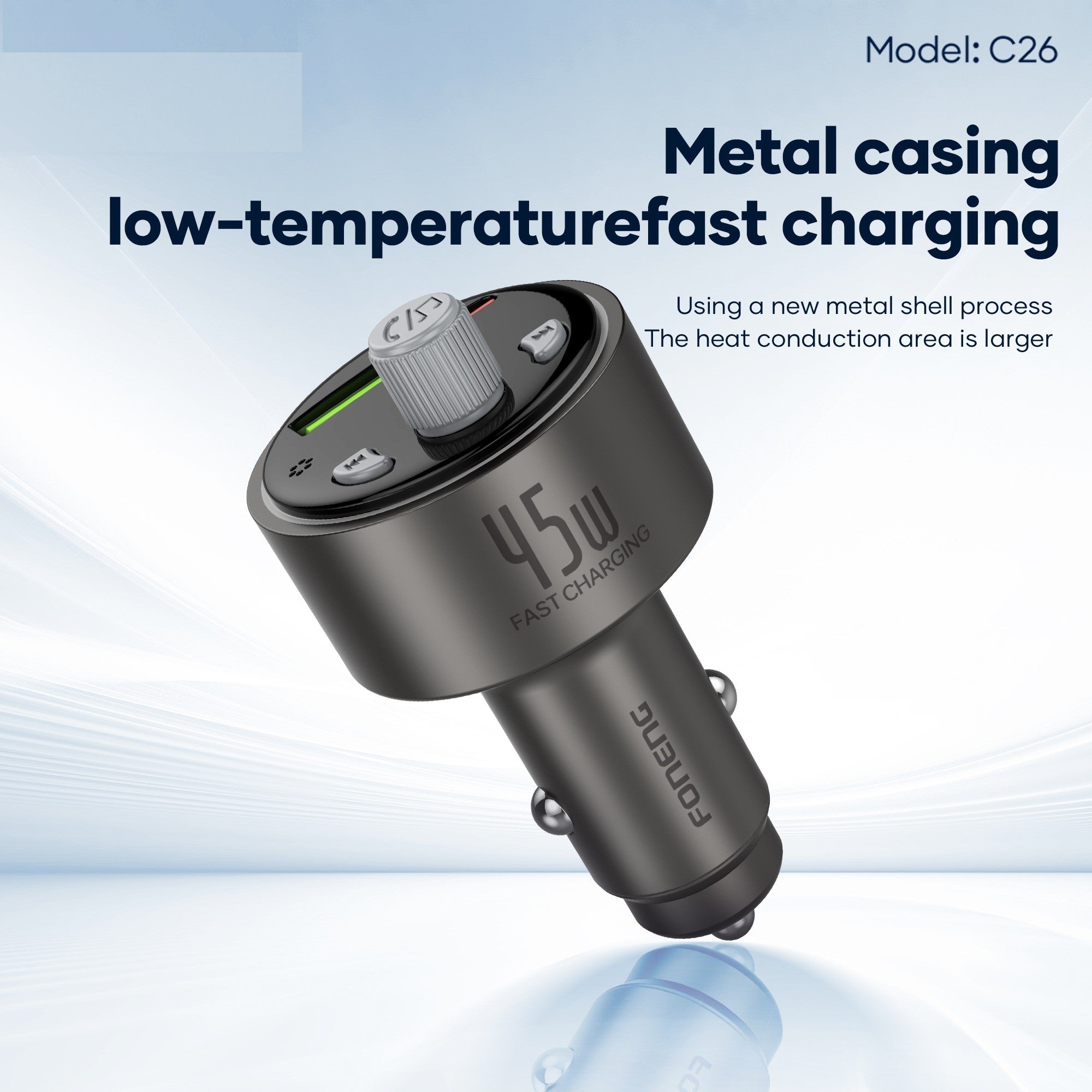 FONENG C26 45W Dual-Port Metal Car Charger | USB-A + USB-C PD Fast Charging | QC 3.0 | PPS | AFC | SCP | FCP | SUPER VOOC