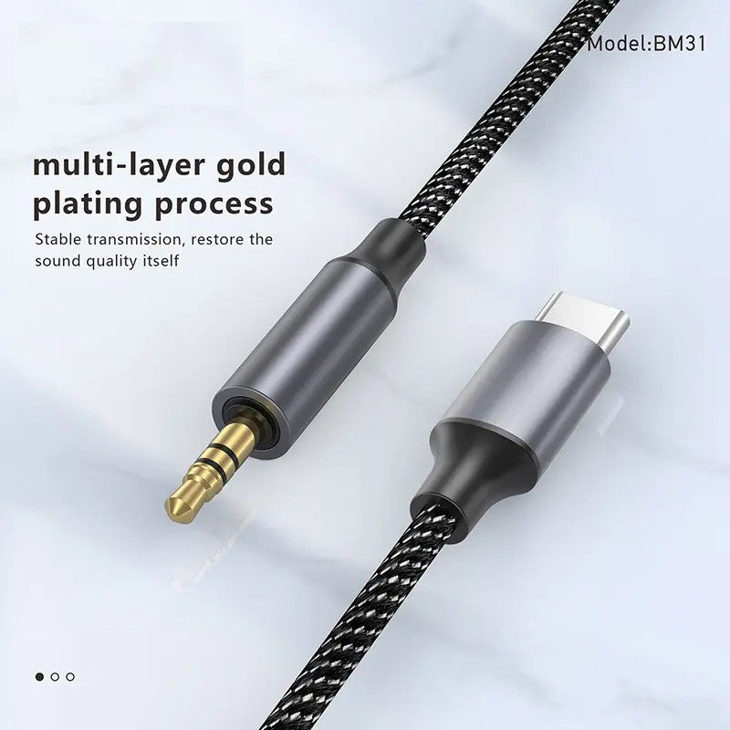 BM31 1M Metal AUX Audio Cable | Type-C to 3.5mm Male Type-C | Braided Cable with Smart IC
