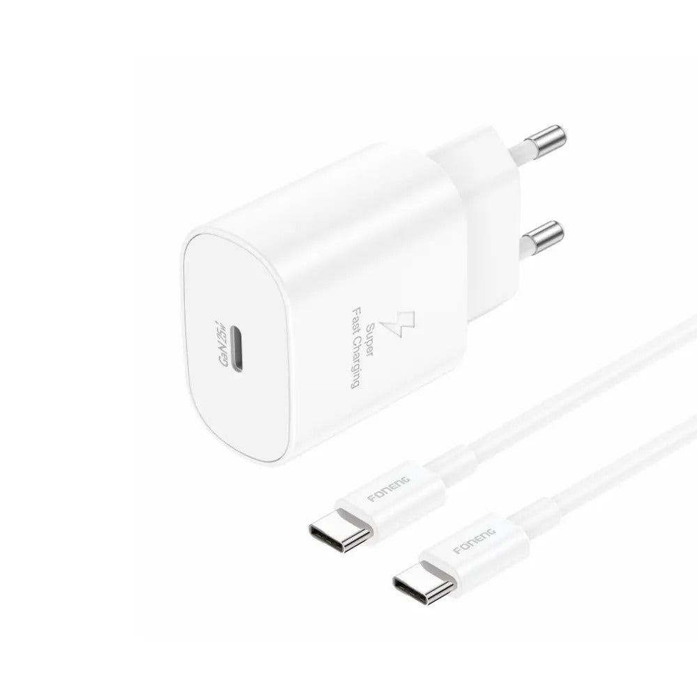 FONENG 25W GAN Mini Pro Fast Charger (EU)+25W C to C Cable 2m 60W