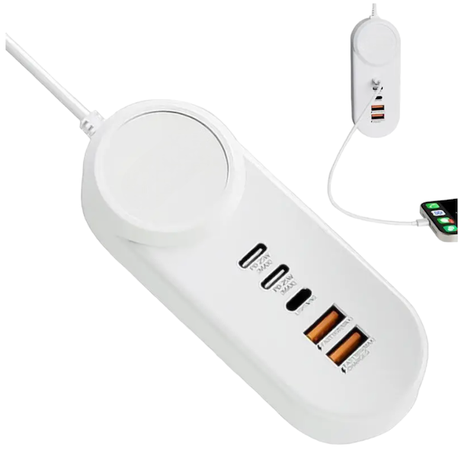 35W 5-Port USB Charger Hub: With USB to Lightning, Type-C and Micro Cables