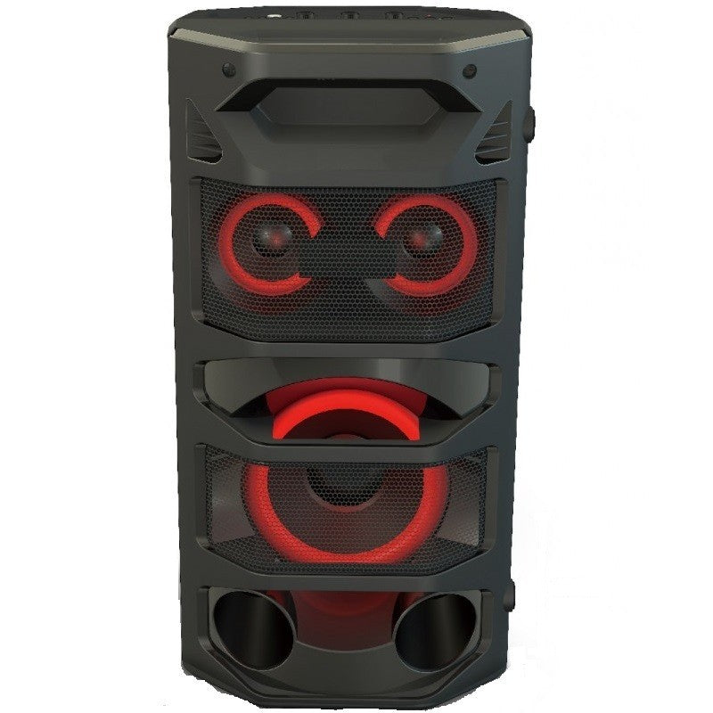 Wireless Bluetooth Portable Speaker with FM Radio and Wireless Handheld Microphones, LED Light Effects