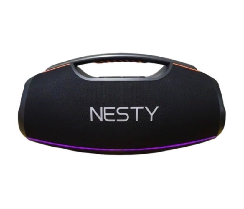 NESTY BM110 130w Portable Bluetooth Speaker, Black, LED Light Strip, Digital Display Controls, Wireless Audio Player with Handle