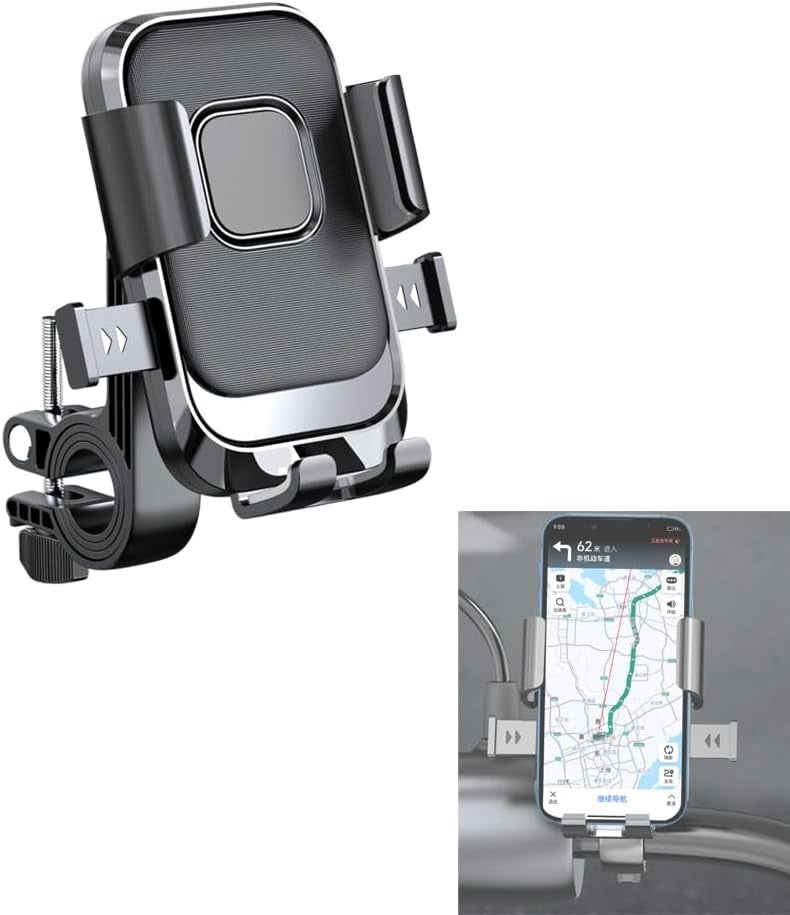 Adjustable Bicycle and Motorcycle Phone Mount with Mechanical Buckle Lock, Alloy Construction, Shock Absorption, Universal Mobile Phone Holder
