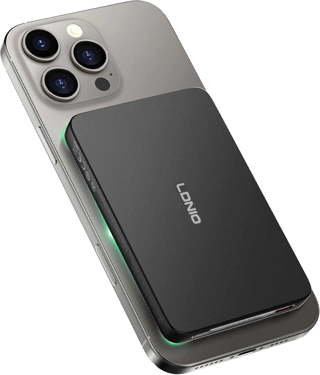 LDNIO Magnetic External Battery 5000mAh Aluminium - Magnetic iPhone Charger Wireless Portable Power Bank for iPhone, Compact and Lightweight, Black for iPhone 16/15/14/13/12