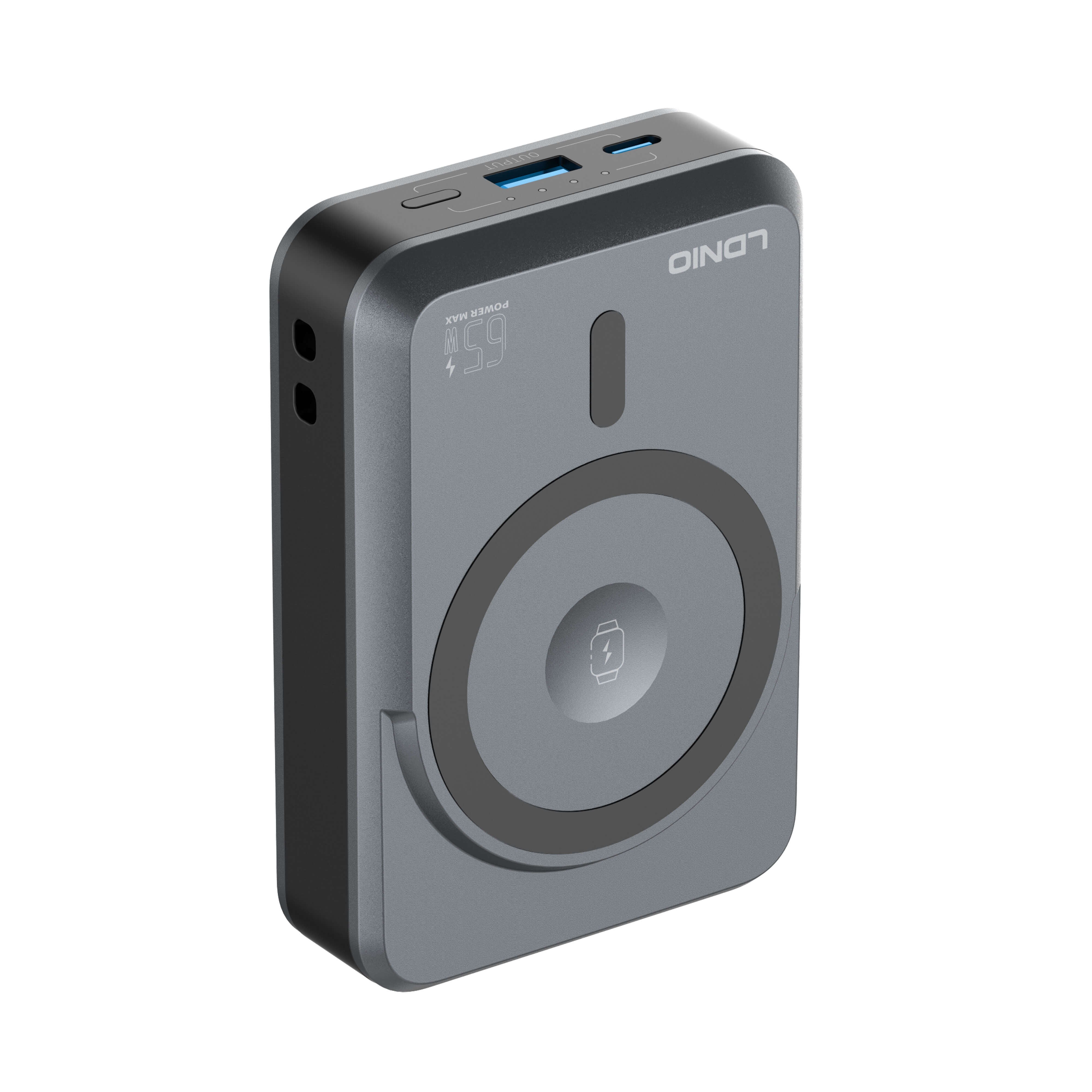 LDNIO 4-in-1 Magnetic Wireless Power Bank and Charger, 15W Wireless Charging, 5000mAh Portable Charger, Foldable Stand, Model PQ26