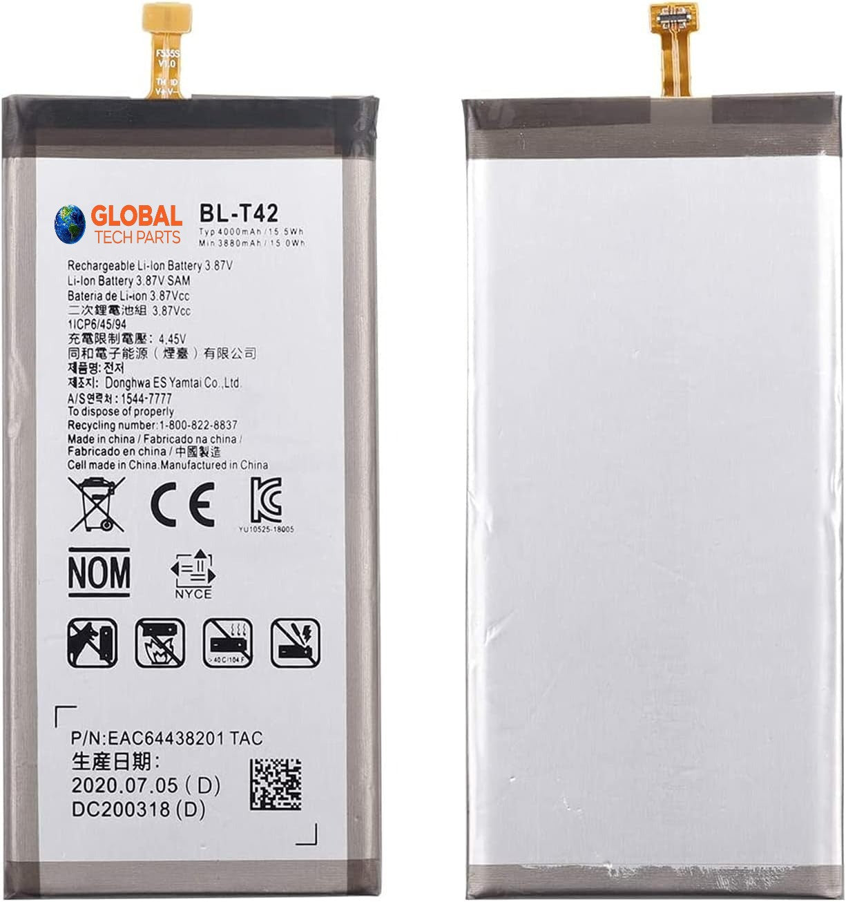 BL-T42 Replacement Battery compatible with LG G8x, 4000mAh, 3.87V, Lithium Polymer