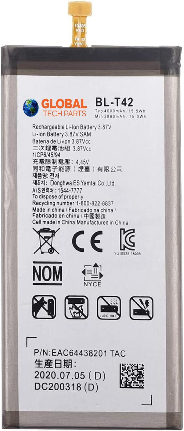 BL-T42 Replacement Battery compatible with LG G8x, 4000mAh, 3.87V, Lithium Polymer