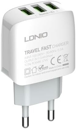 Ldnio 3.4A Triple USB Fast Wall Charger Type C-Micro-iPhone A3312
