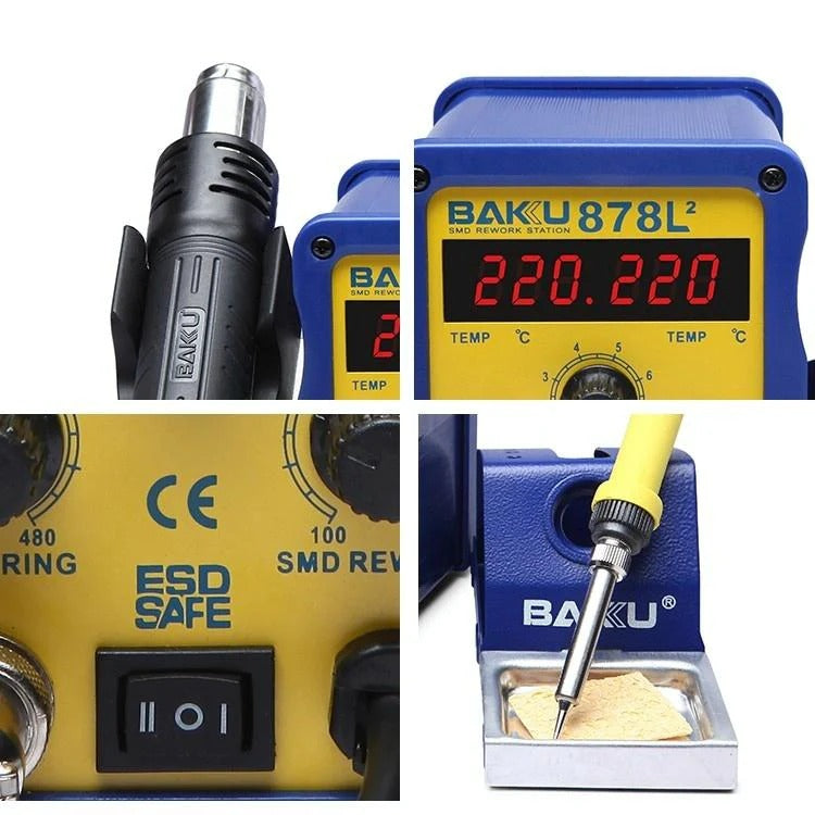 BAKU BK-878L2 AC 110V LED Display 2 in 1 Hot Air Gun Soldering Iron Soldering Station