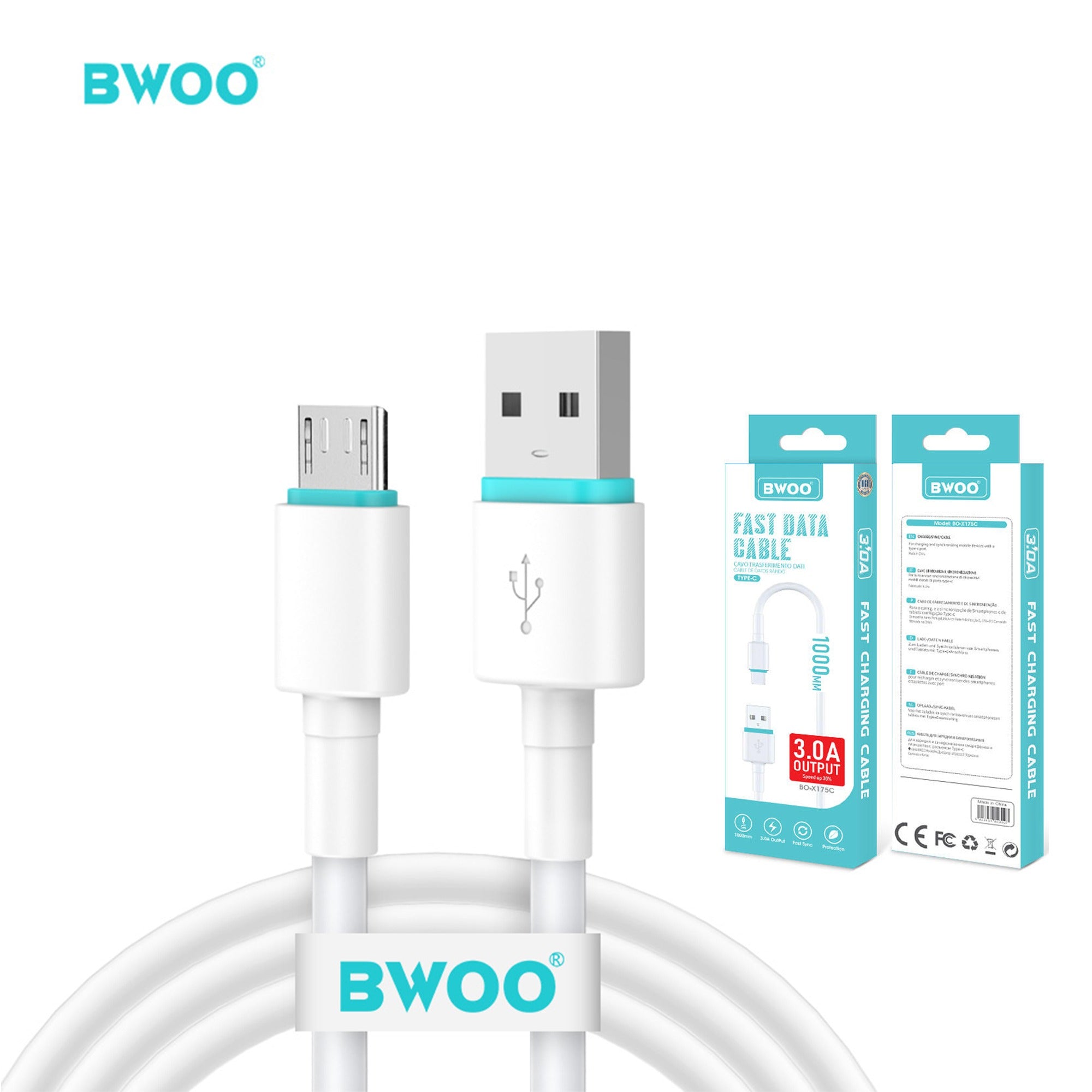 BWOO BO-X175V USB Fast Charge 3A Micro USB Data Sync Cabl
