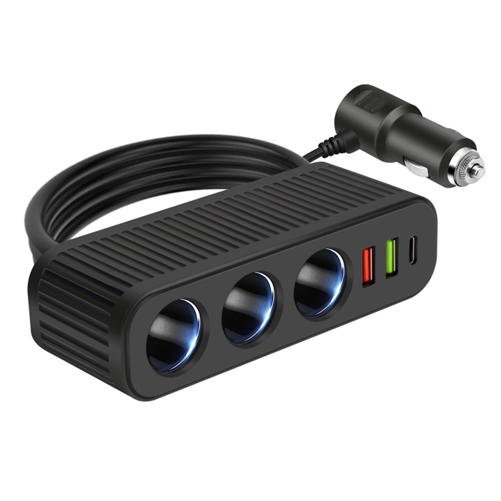 6-in-1 12-24V 3-Socket Car Cigarette Lighter Splitter Quick Charge Power Adapter