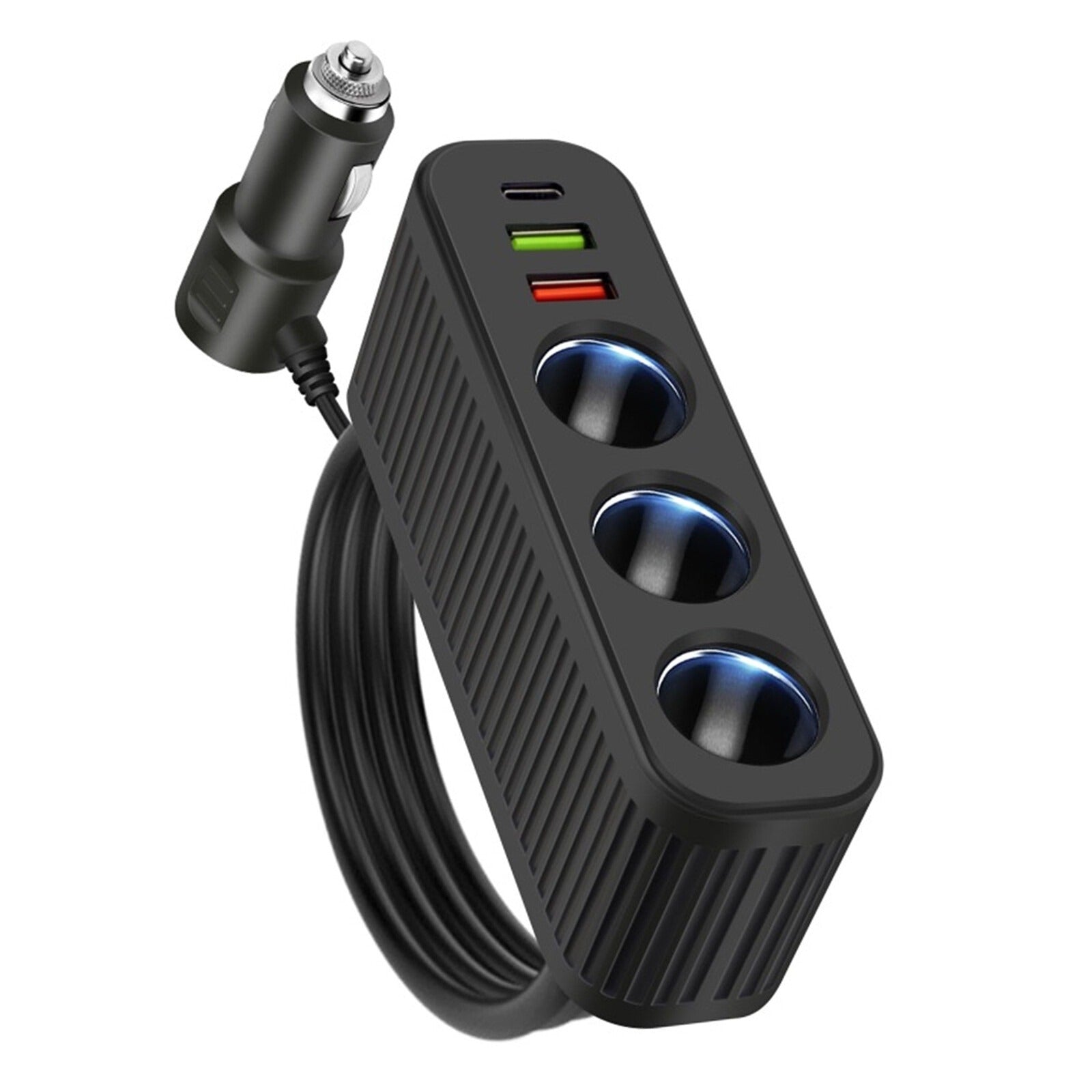 6-in-1 12-24V 3-Socket Car Cigarette Lighter Splitter Quick Charge Power Adapter