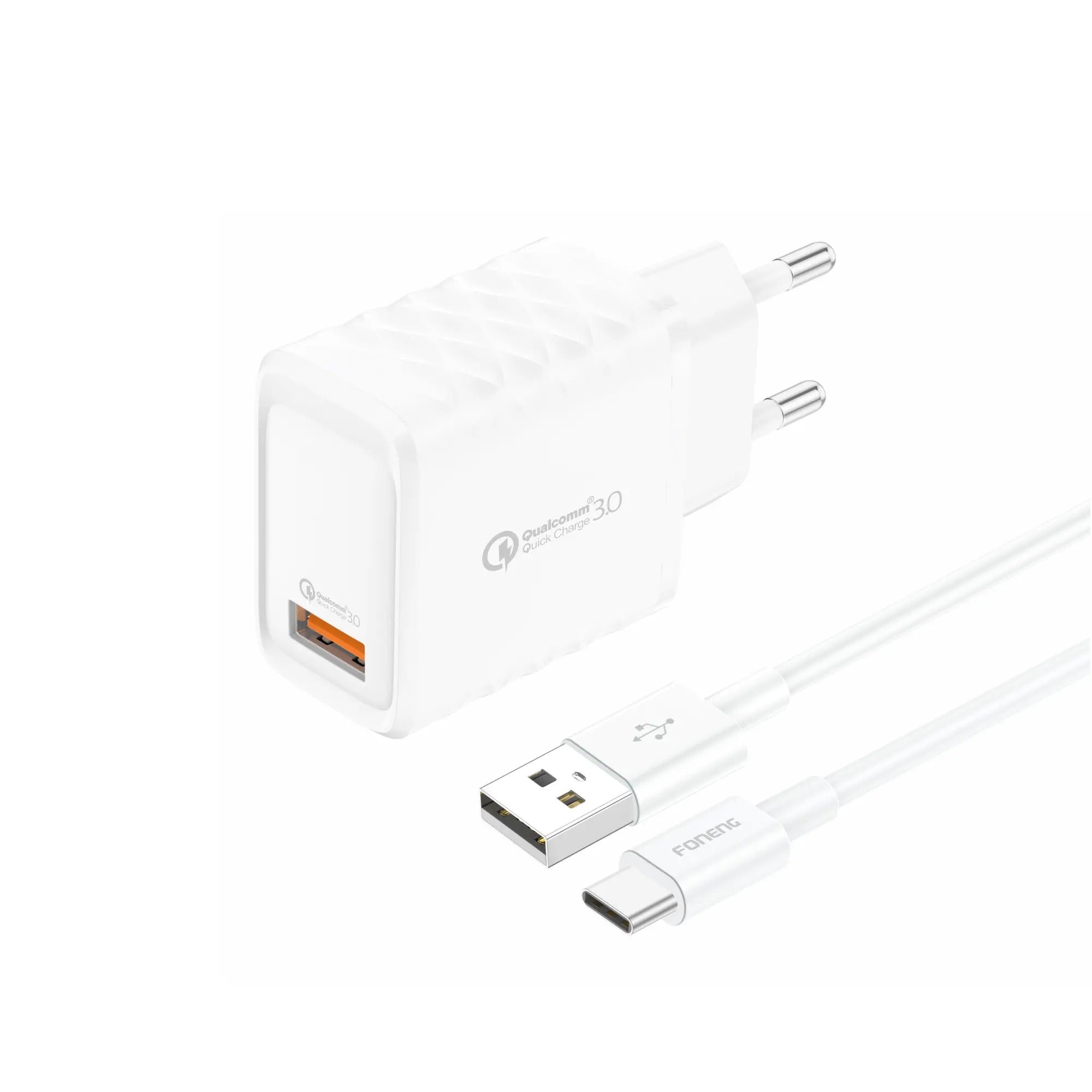 FONENG wall charger EU54 18W USB QC3.0 + Cable White