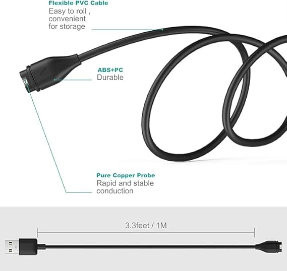 Replacement Charger Compatiable with Garmin Fenix 5x, 5s, 5 / 6x, 6s, 6 / 7x, 7s, 7 / Vivoactive 3, 4, 4s, 5 / Instinct/Instinct 2 / Forerunner 45, 45s, 55