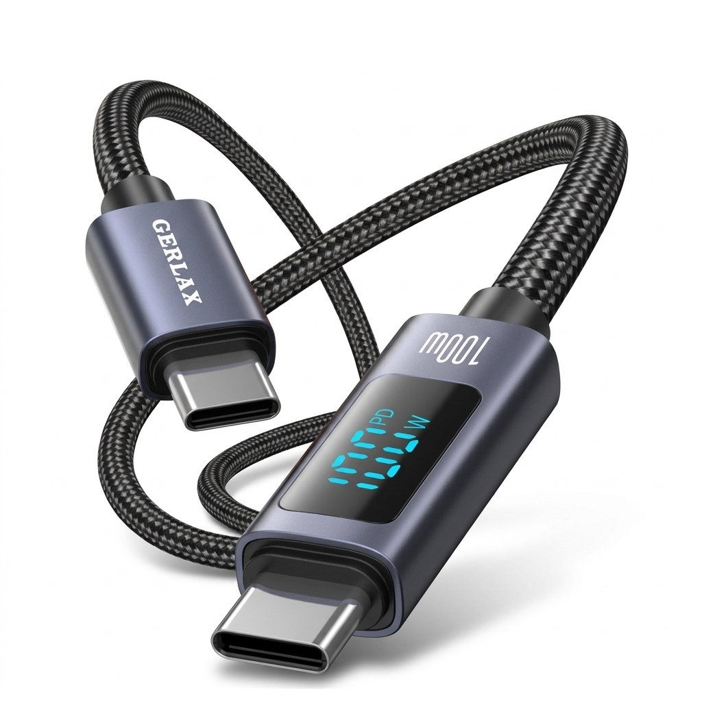 Gerlax Type-C to Type-C Charging Cable & Data Transfer 100W (1M) with LED Display | QC3.0 Fast Charging