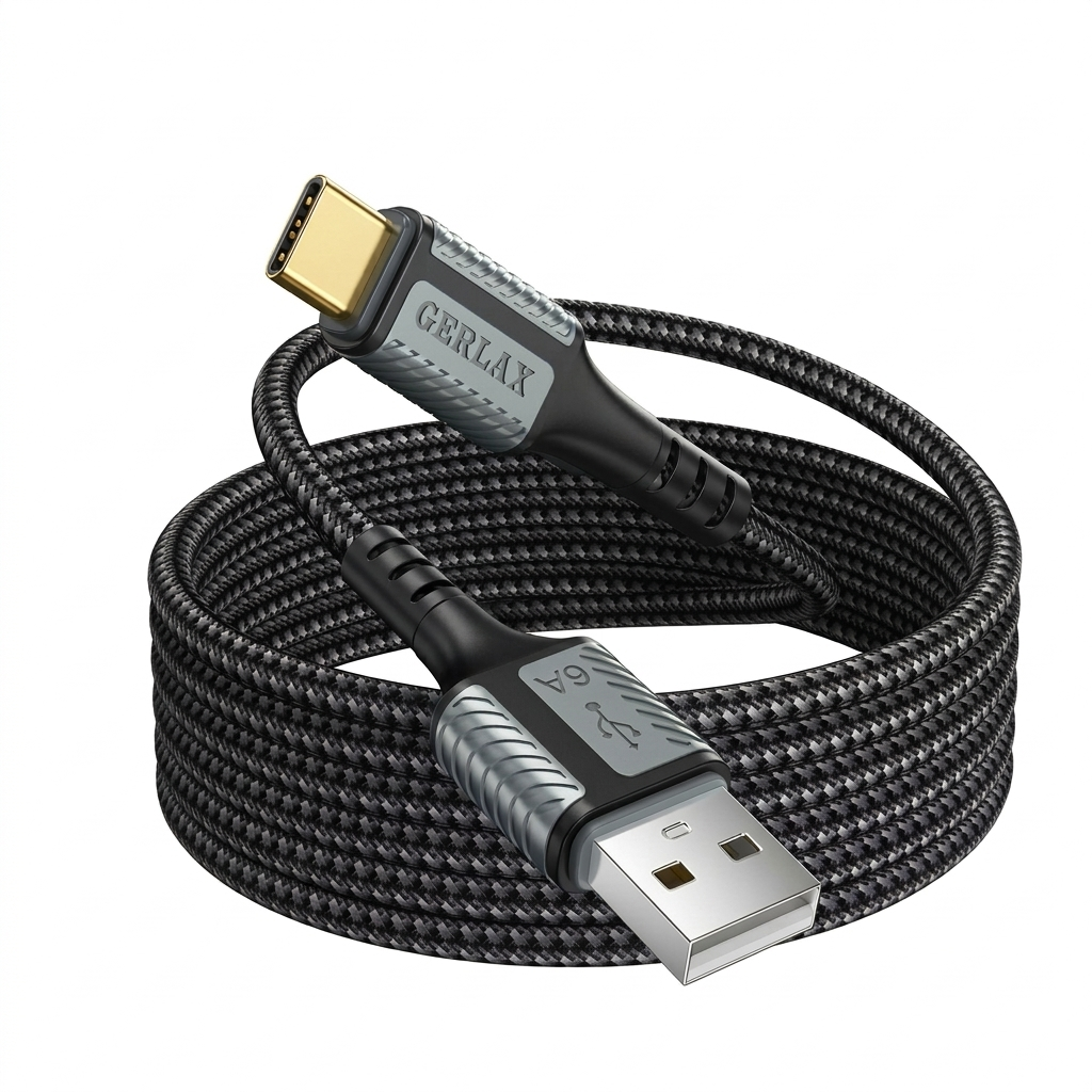 Gerlax GD-71T3 Fast Charging Cable (3M) | USB-A to Type-C 6A Fast Charge | Nylon Braided | Heavy-Duty Design
