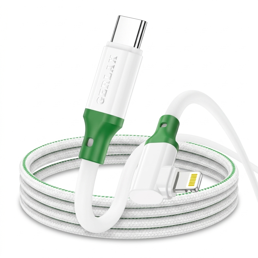 Gerlax L49PL Fast Charging Cable (1M) | 30W | USB-C to Lightning | 90° Elbow | Soft Silicone | QC 3.0 | Heavy-Duty Design