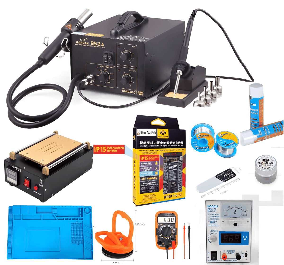 Mobile Repairing Soldering Rework Station | Complete Tools Combo Kit | Gordak 952A Set