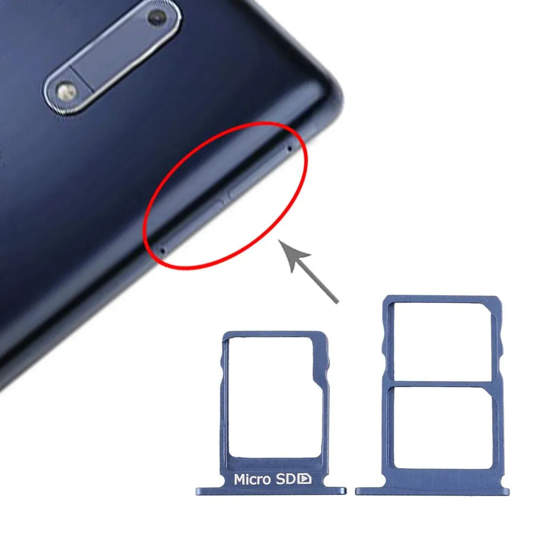 Nokia 5/N5 SIM & Micro SD Card Tray (Blue) - TA-1024/1027/1044/1053