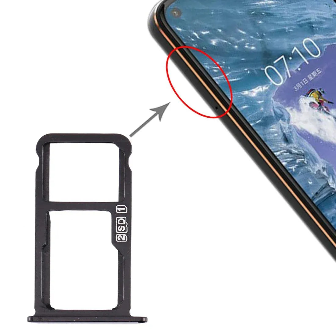 Nokia X7/8.1/7.1 Plus SIM & microSD Tray - Black