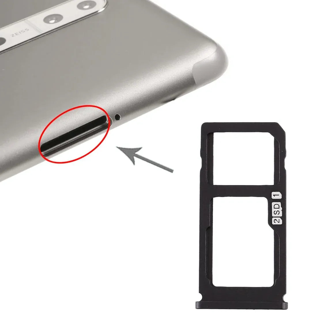 Nokia 8/N8 SIM & Micro SD Card Tray, Black (TA-1012/1004/1052)