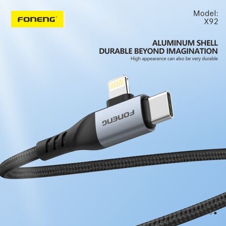 Foneng X92 1m 4-in-1 Braided Metal Head Cable - 60W Fast Charging