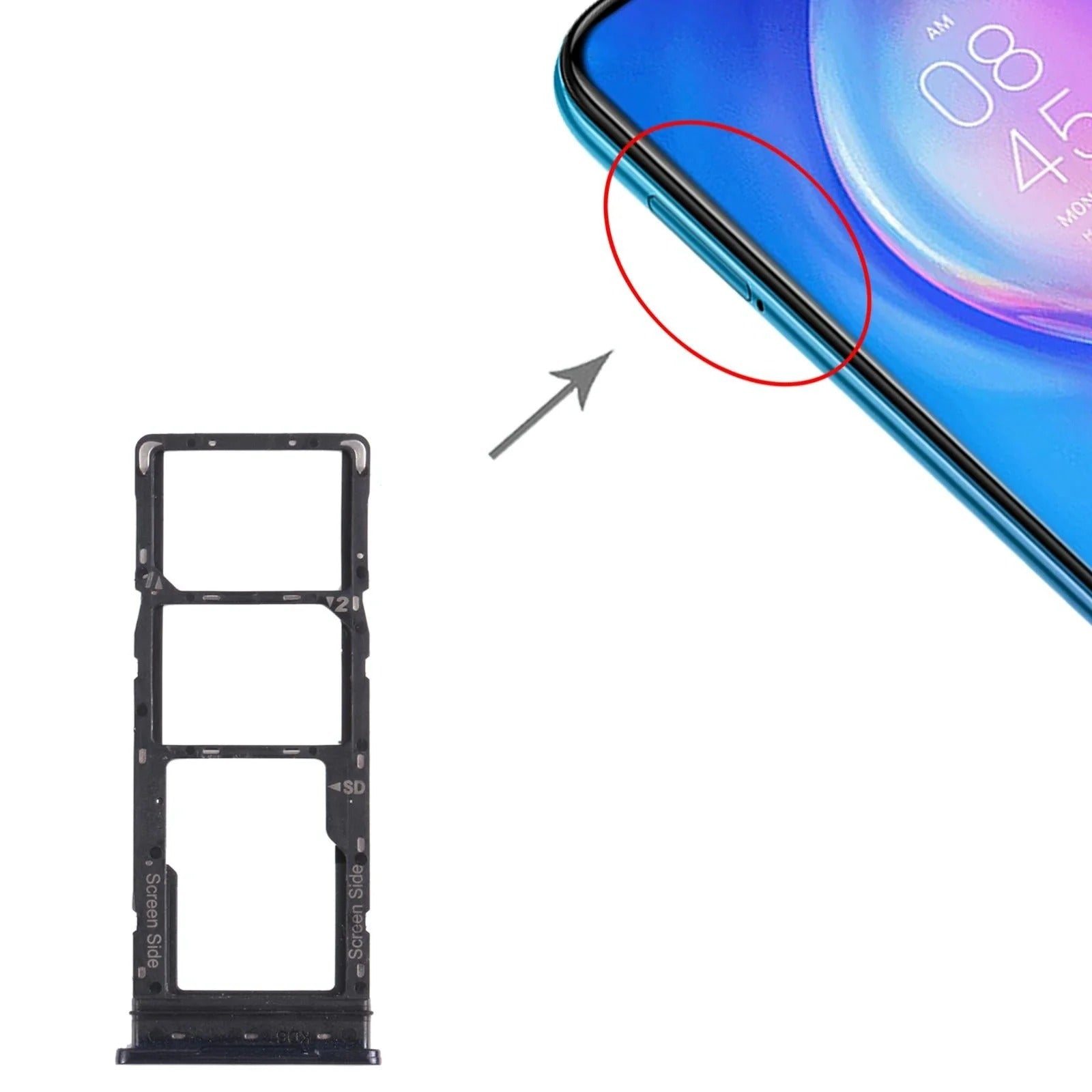 Tecno Spark 5 Air KD6a SIM & SD Card Tray - Black