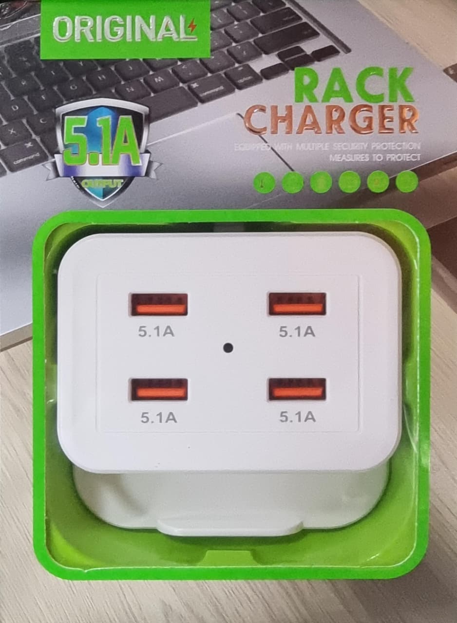 Fast Charging 5.1A Multiple Power Socket (4USB) Charger With Phone Stand