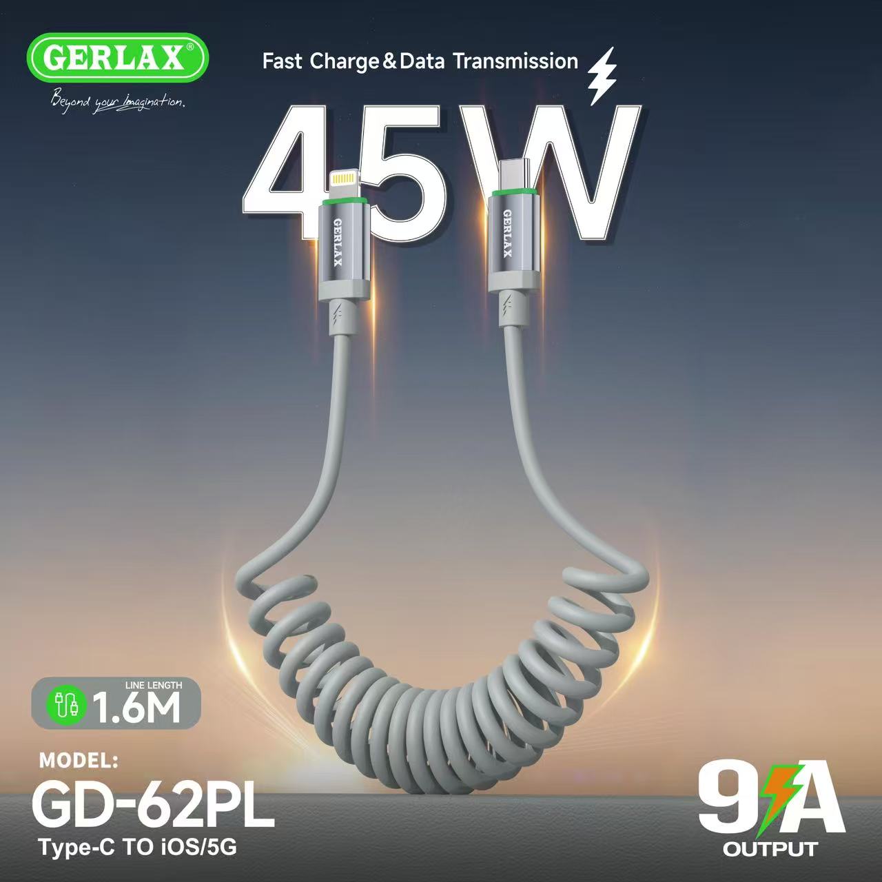 Gerlax GD-62PL USB-C to Lightning Fast Charging Cable 45W PD Fast Charge | Flexible Design