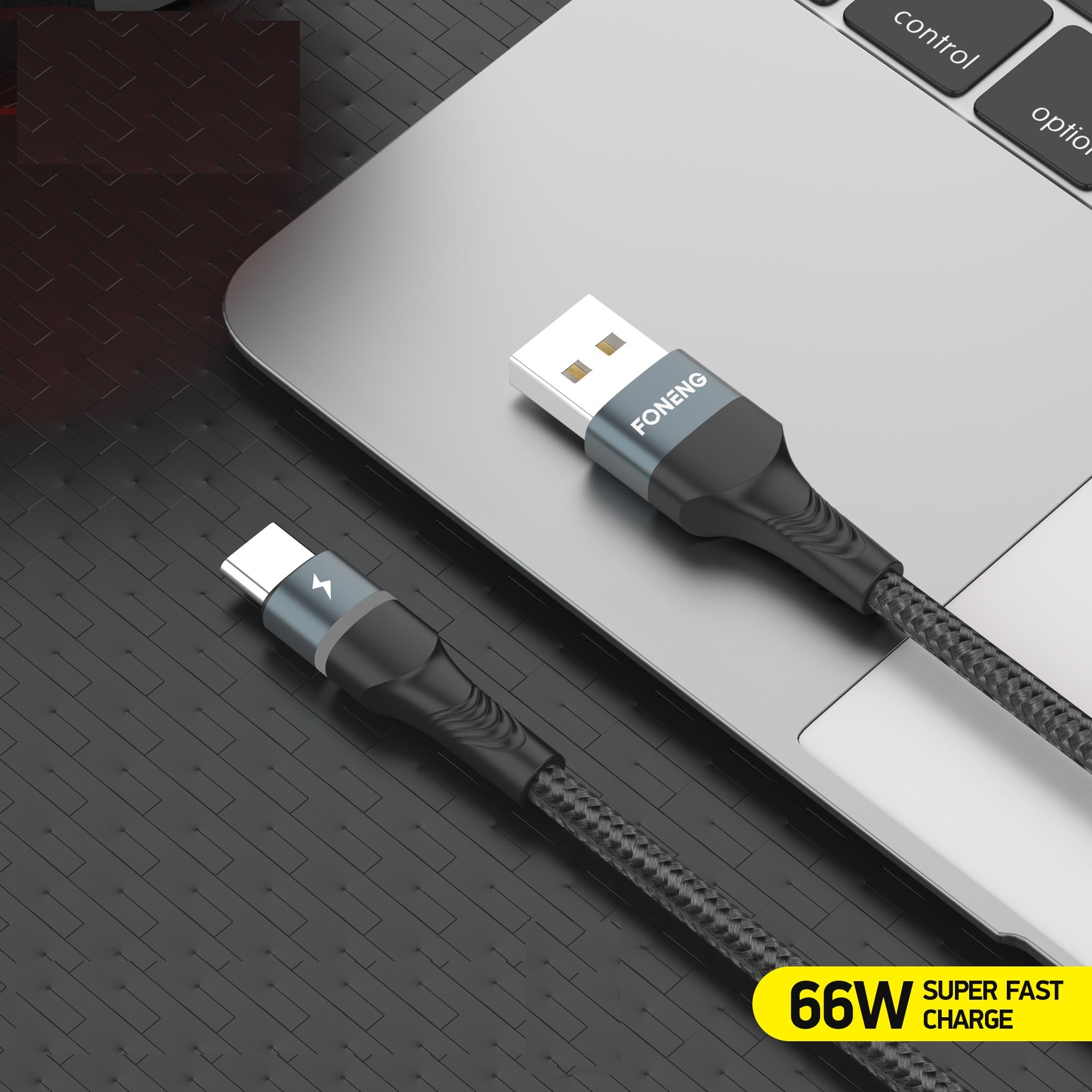 FONENG USB-C Fast Charging Metal Data Cable Nylon Braided 66W Color Light