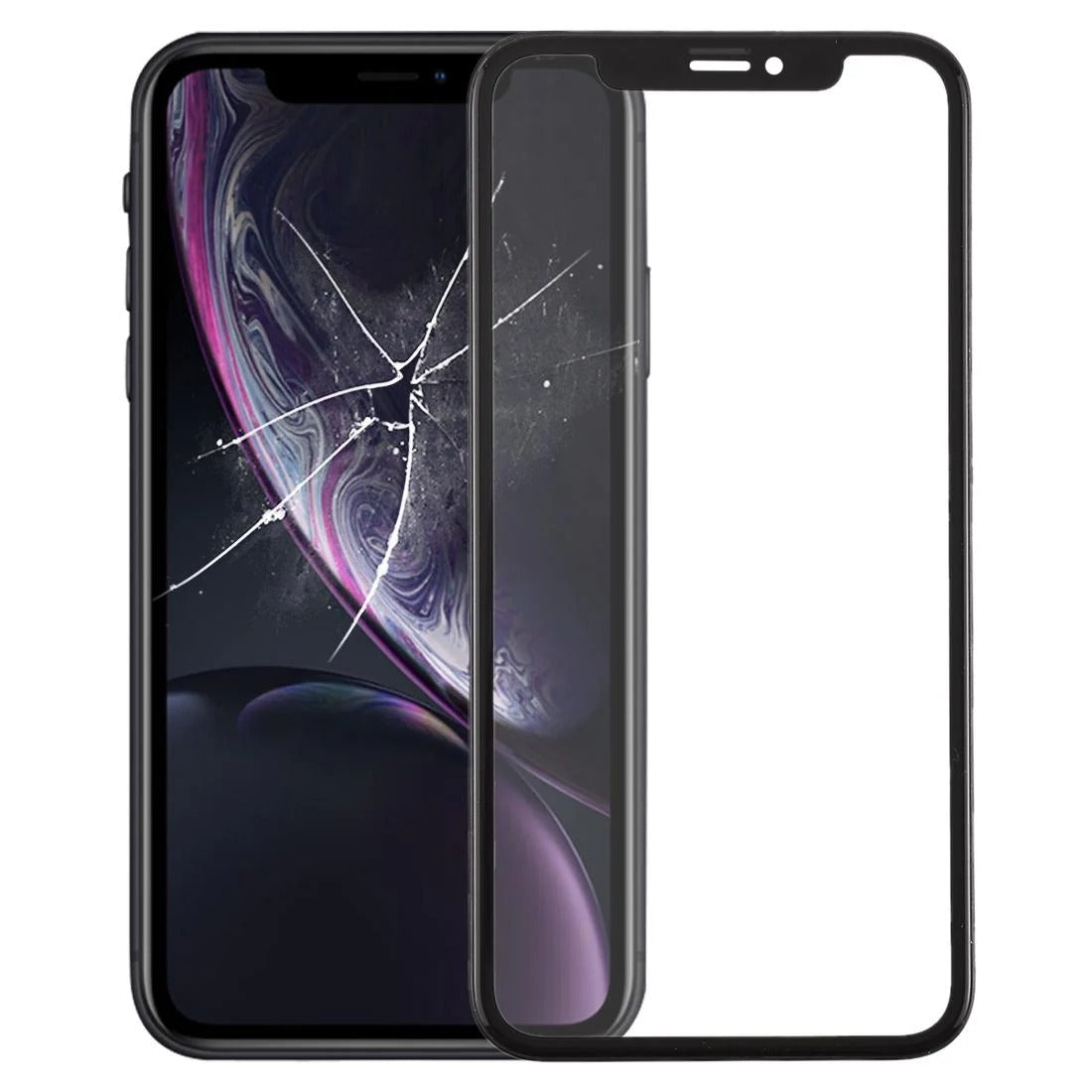 iPhone XR Black Front Glass Lens with Frame & OCA