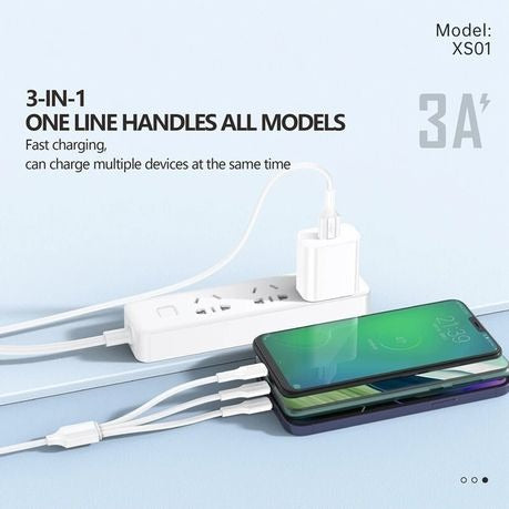Foneng XS07 3 In 1 Charging Cable 1.2m 2.4a Type C/micro/iPhone -