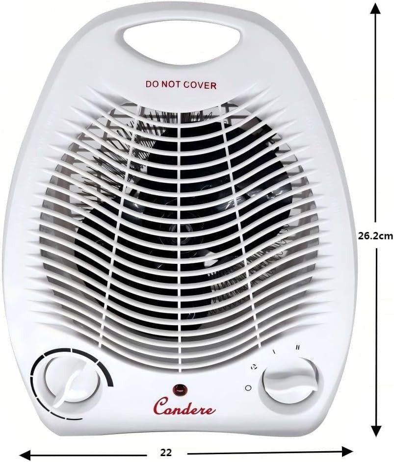 Condere ZR-5011 Fan Heater Electric Portable Space Heater for Indoor Use, 1000W/2000W Fan Heater with Adjustable Thermostat, Overheat Protection, Mini Room Heater for Bedroom, Office, Desk & Small Space