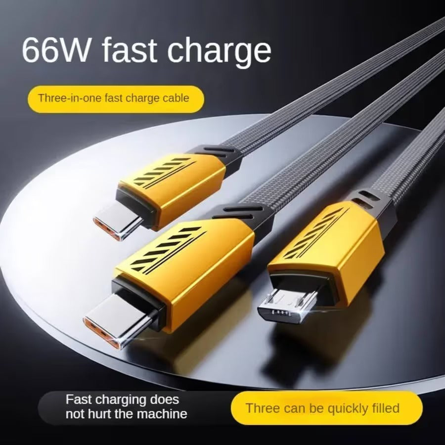 3-in-1 Fast Charging USB Cable (Model I-04) – Multi-Connector Data & Charging Cable, Up to 240W Power