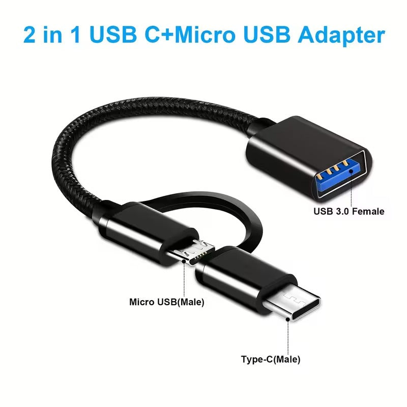 2-in-1 OTG Adapter, USB to USB C & Micro USB 3.0 Converter with Fast Charging, High-Speed 5Gbps Data Transfer