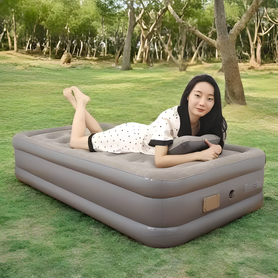 Single Size PVC High Air Mattress Bed – Inflatable Mattress with Built-In Pump